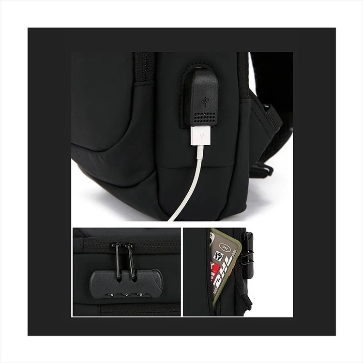 کیف کراسبادی مردانه مدل فشن با پورت USB، ضد آب و قفل رمزدار – نمای جلو