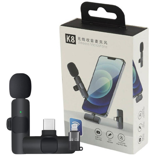 میکروفن یقه‌ای بی‌سیم K8 با رابط Type-C و تبدیل آیفون مناسب تولید محتوا