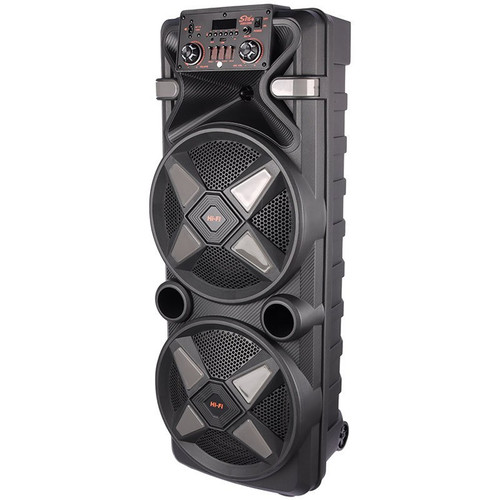 نمای جلو اسپیکر Zqs-12205 با نور RGB فعال و طرح چمدانی