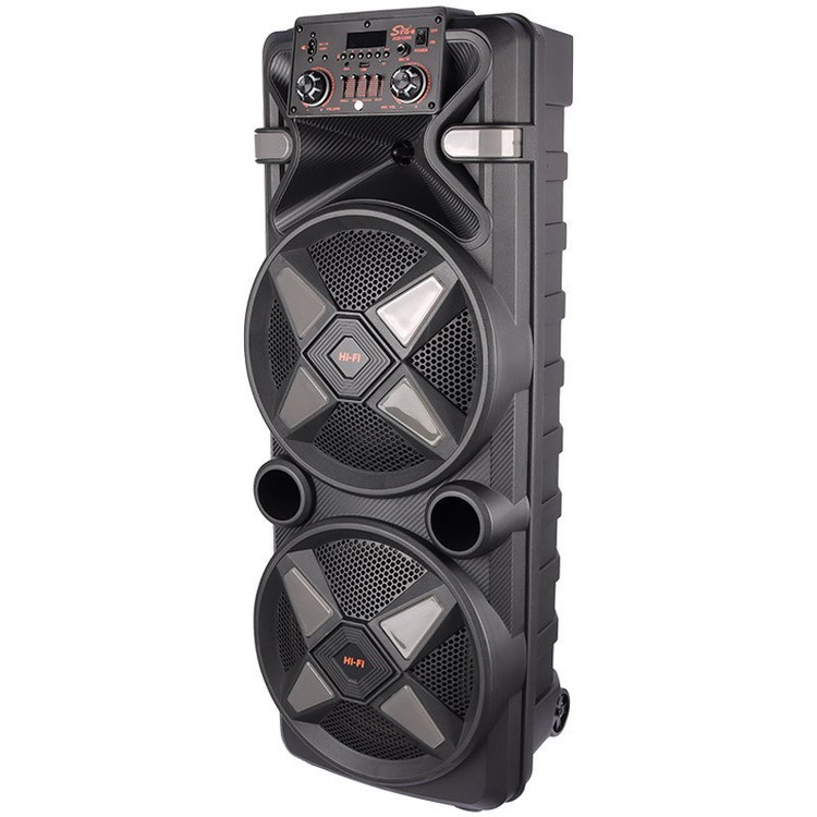 نمای جلو اسپیکر Zqs-12205 با نور RGB فعال و طرح چمدانی