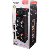 نمای جلو اسپیکر Zqs-12205 با نور RGB فعال و طرح چمدانی