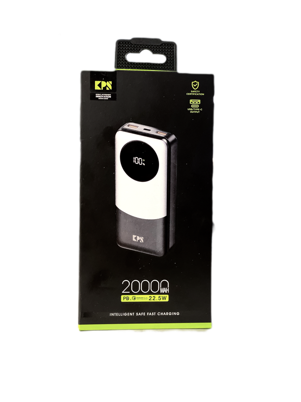 پاوربانک ۲۰۰۰۰ میلی آمپر KPS مدل KPG-202 فست شارژ دو خروجی با نمایشگر LED
