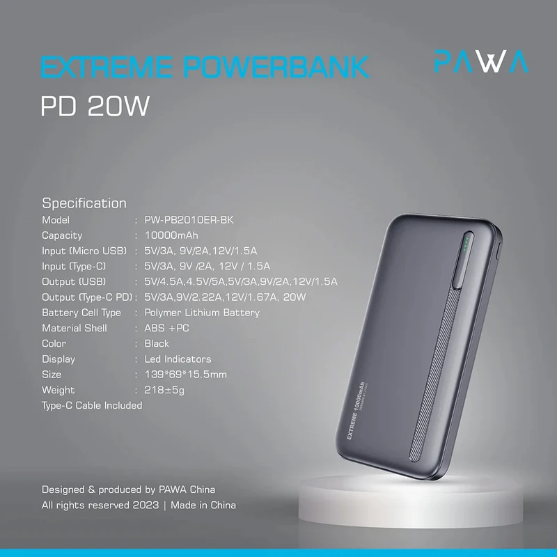 پاوربانک مدل PW-PB2010ER-BK گارانتی دار پاوا فست شارژ