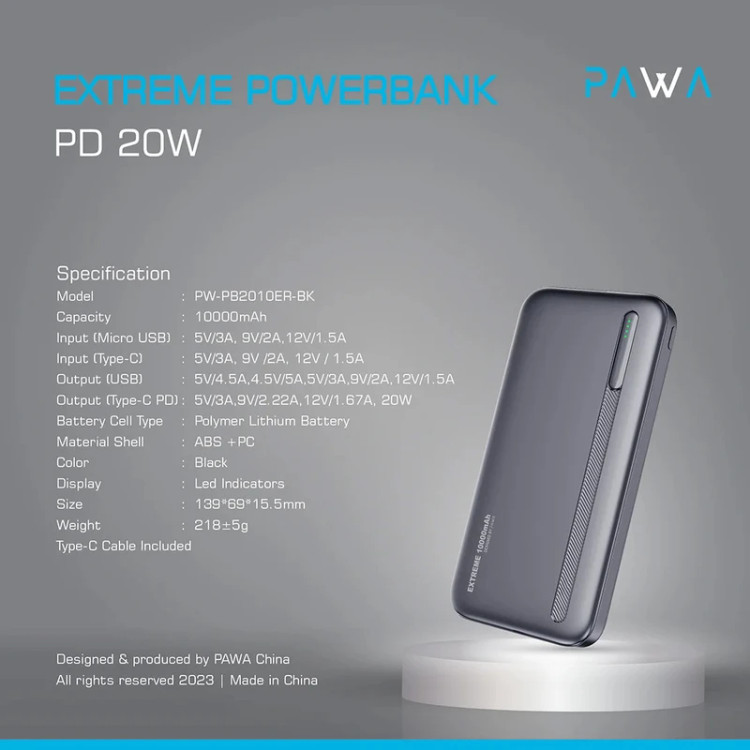 پاوربانک مدل PW-PB2010ER-BK گارانتی دار پاوا فست شارژ