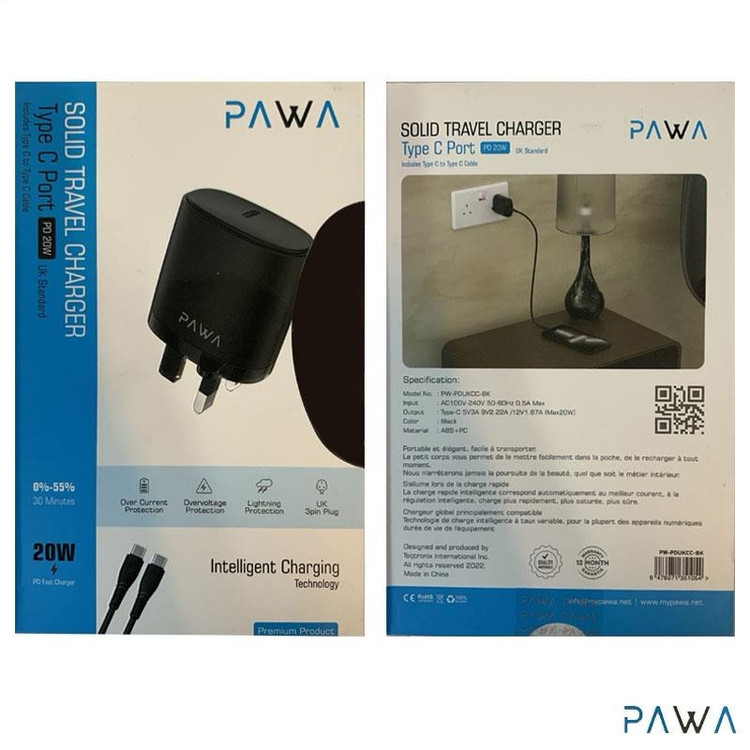 شارژر دیواری پاوا مدل Solid با خروجی USB-C و فست شارژ اصلی