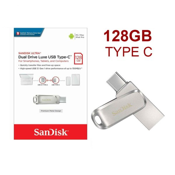 فلش SanDisk Ultra Dual Drive Luxe ظرفیت 128GB مناسب موبایل و لپتاپ