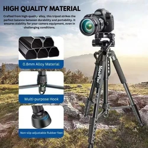 پایه آلومینیومی Neepho NP910A با دوربین DSLR نصبشده