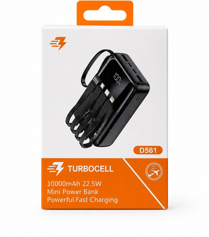 پاوربانک 10000 میلیآمپر جیبی TurboCell D561 فست شارژ همراه با ۶ ماه گارانتی تعویض