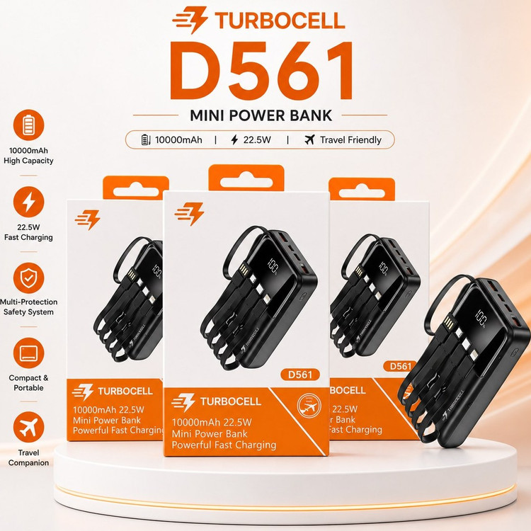 پاوربانک 10000 میلیآمپر جیبی TurboCell D561 فست شارژ همراه با ۶ ماه گارانتی تعویض